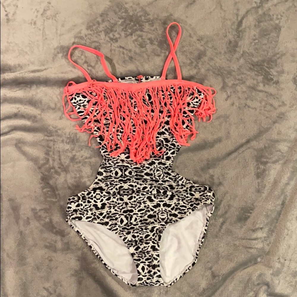 Girls stylish one piece bathing suit.